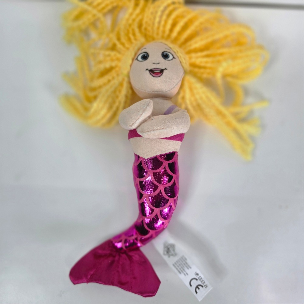 The Petting Zoo Mermaid Doll Plush Blonde Yellow Hair Pink Foil Tail Girls Toy
